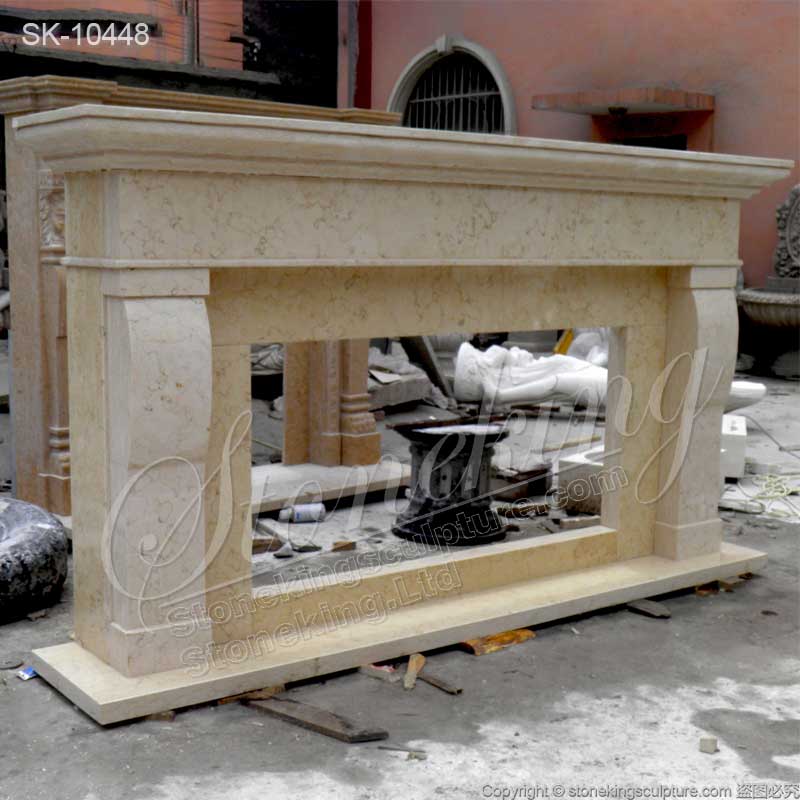 Large Egyptian Beige Marble Modern Farmhouse Fireplace Mantel Shelf Decor Design for sale 