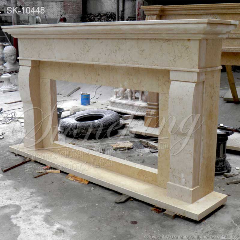 Large Egyptian Beige Marble Modern Farmhouse Fireplace Mantel Shelf Decor Design for sale 