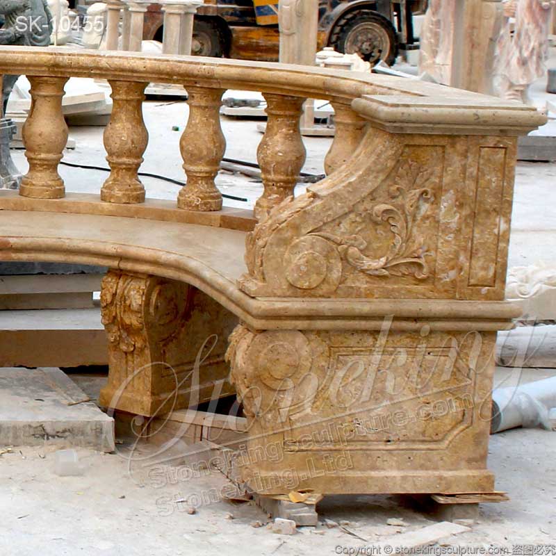 Top Quality Large Semi Circle Natural Travertine Stone Garden Bench Seat with balustrade for sale 