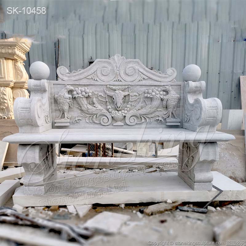 Best Hand Carved Natural Marble Antique Outdoor Garden Bench with eagles and cornucopia for sale