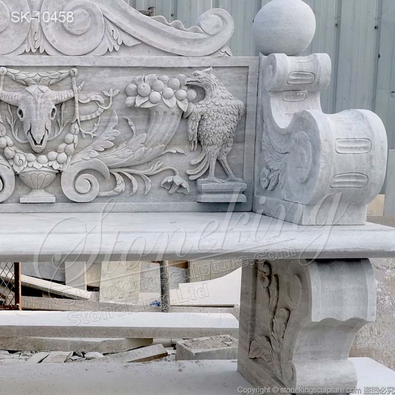 Best Hand Carved Natural Marble Antique Outdoor Garden Bench with eagles and cornucopia for sale