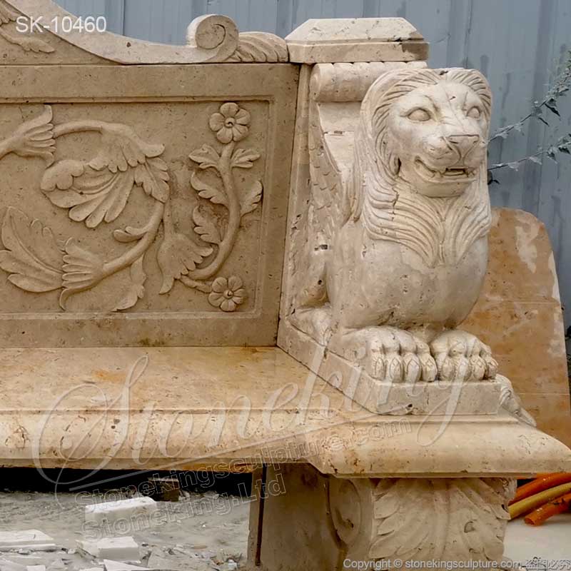  Hot Selling Natural Travertine Stone Outdoor Bench with Winged Lions for garden and home decoration 