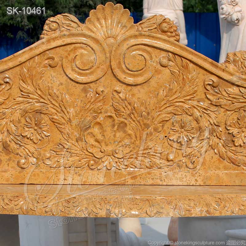 Factory Price Hand Carved Natural Yellow Marble Outdoor Bench with Sphinx for park or courtyard for sale