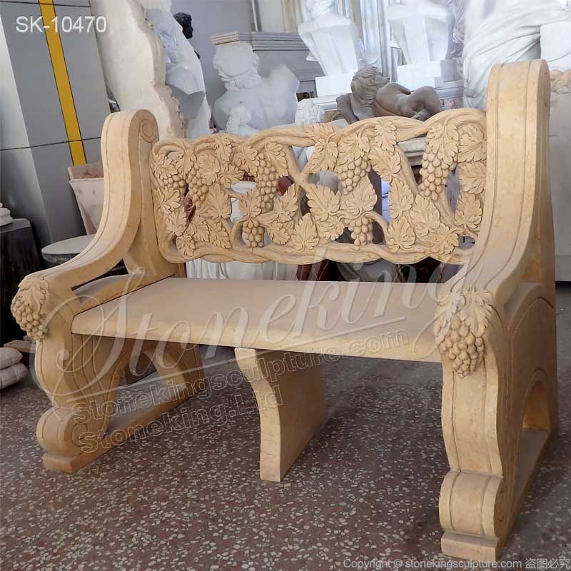 Top Selling Hand Carved Natural Yellow Marble Outdoor Patio Bench with Grapes for home decor for sale 