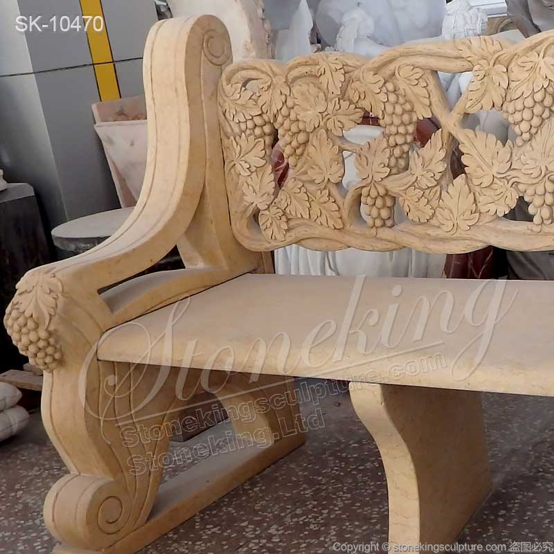 Top Selling Hand Carved Natural Yellow Marble Outdoor Patio Bench with Grapes for home decor for sale 