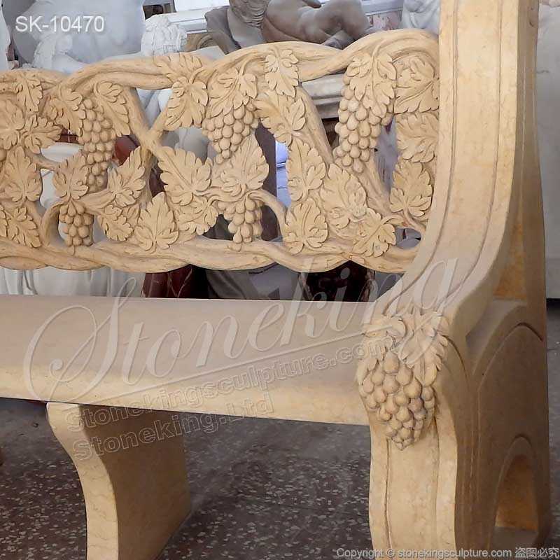 Top Selling Hand Carved Natural Yellow Marble Outdoor Patio Bench with Grapes for home decor for sale 