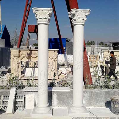 Top Quality Architectural Natural White Marble Column with Corinthian Style Capital for sale