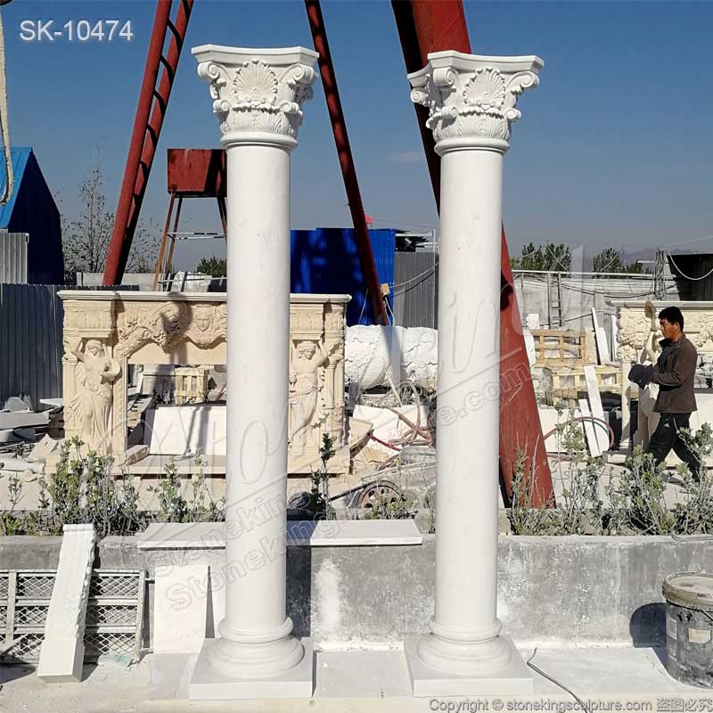 Top Quality Architectural Natural White Marble Column with Corinthian Style Capital for sale