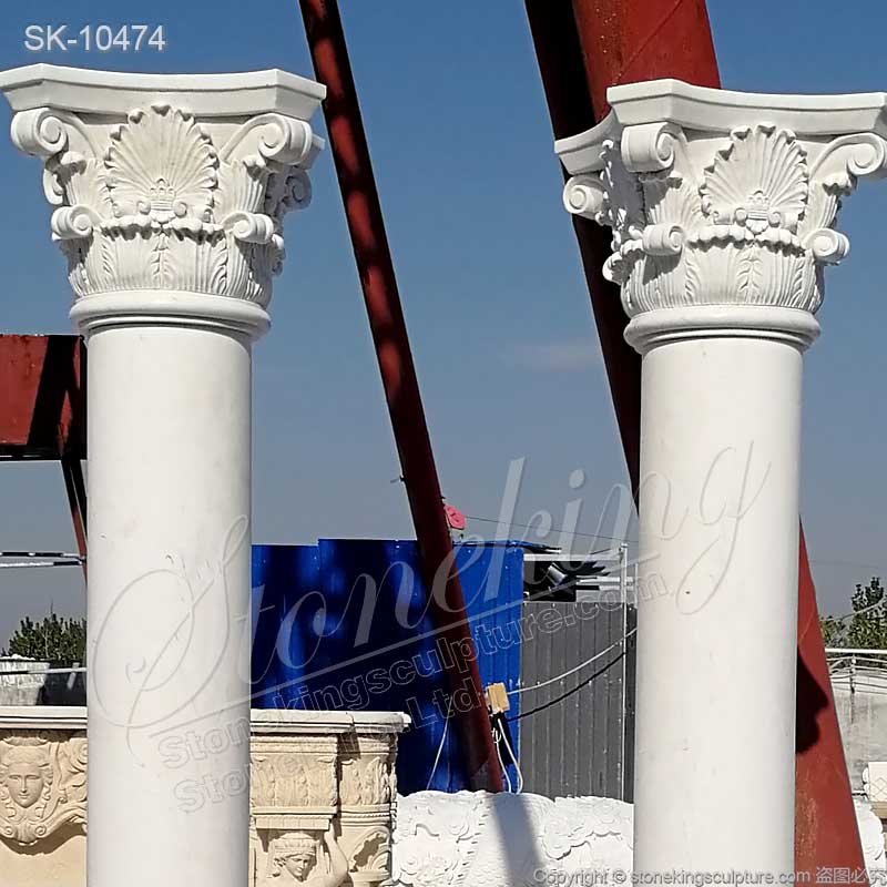 Top Quality Architectural Natural White Marble Column with Corinthian Style Capital for sale