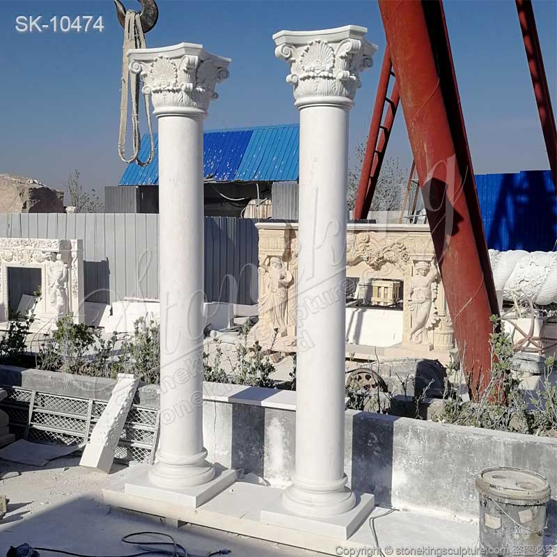 Top Quality Architectural Natural White Marble Column with Corinthian Style Capital for sale