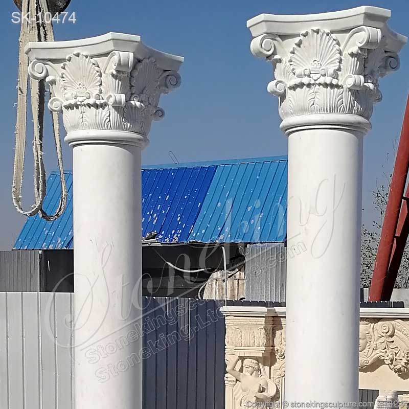 Top Quality Architectural Natural White Marble Column with Corinthian Style Capital for sale