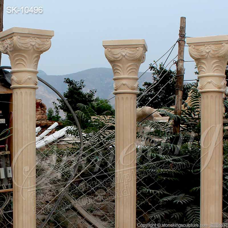 Factory Price Natural Beige Marble Modern Front Porch Columns for outdoor architecture for sale 