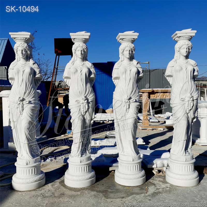 Beautitul Outdoor Decoration Greek Woman Statue White Marble Caryatid Columns for sale 