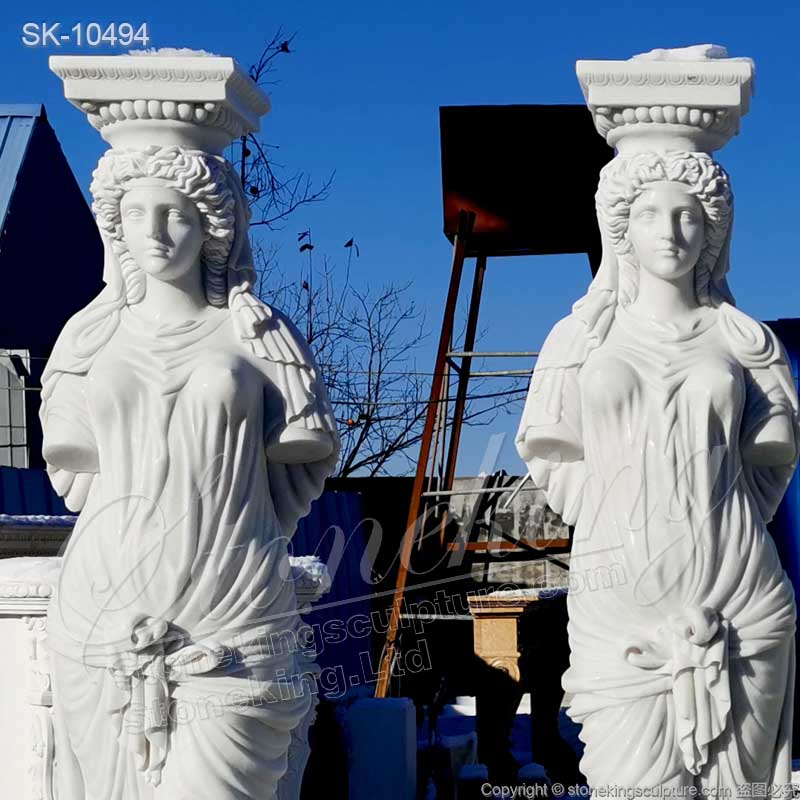 Beautitul Outdoor Decoration Greek Woman Statue White Marble Caryatid Columns for sale 