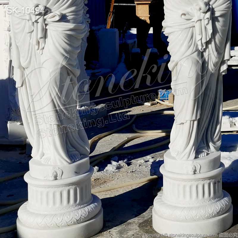 Beautitul Outdoor Decoration Greek Woman Statue White Marble Caryatid Columns for sale 