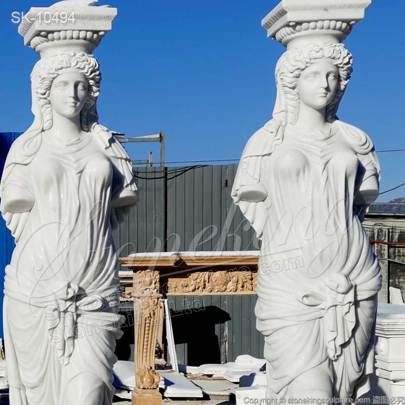 Beautitul Outdoor Decoration Greek Woman Statue White Marble Caryatid Columns for sale 