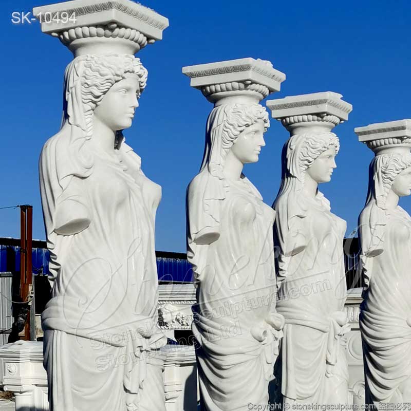 Beautitul Outdoor Decoration Greek Woman Statue White Marble Caryatid Columns for sale 