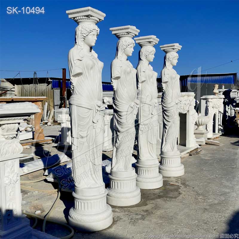 Beautitul Outdoor Decoration Greek Woman Statue White Marble Caryatid Columns for sale 