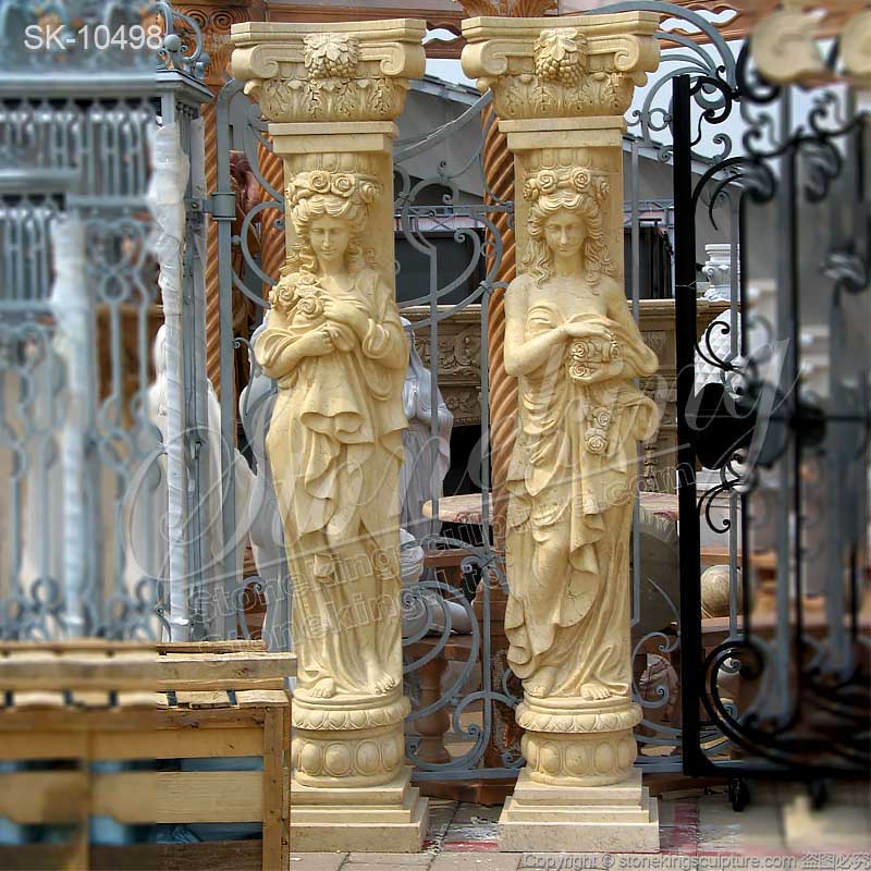 Hand Carved Caryatid Greek Female Statue Marble Decorative Columns for exterior and interior ornaments 