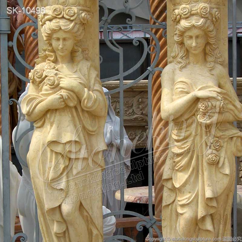 Hand Carved Caryatid Greek Female Statue Marble Decorative Columns for exterior and interior ornaments 