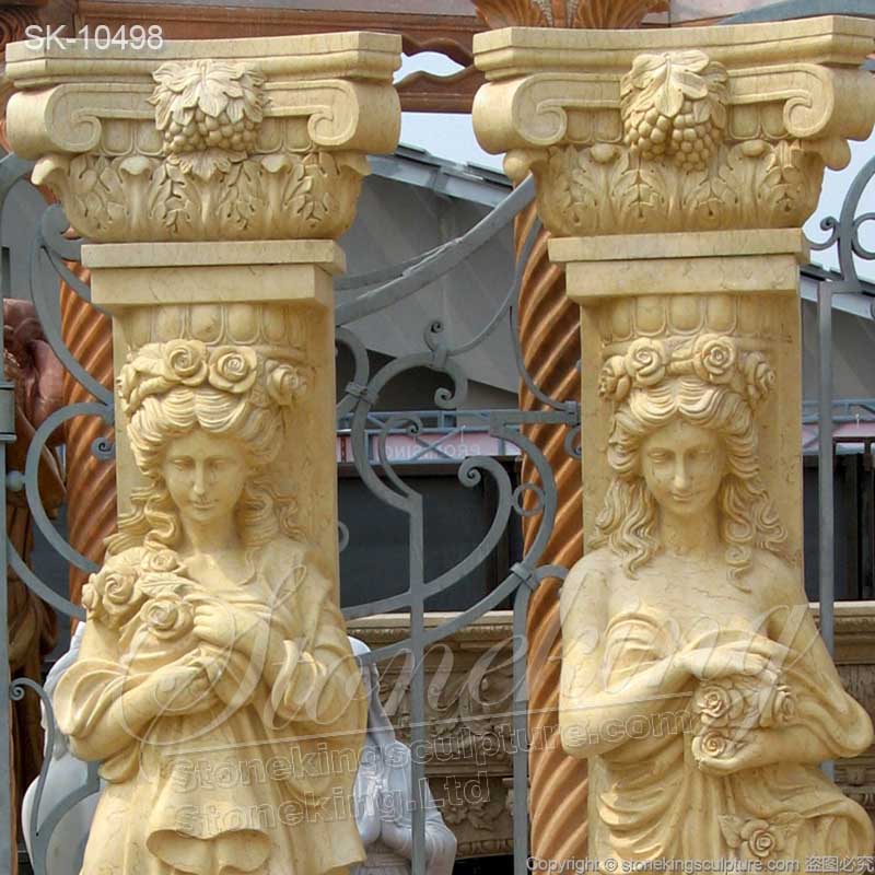 Hand Carved Caryatid Greek Female Statue Marble Decorative Columns for exterior and interior ornaments 