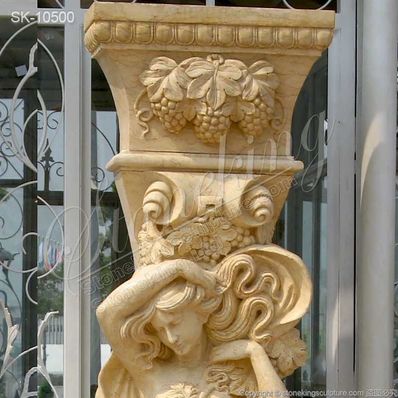 Manufacturer Marble Exterior Porch Columns of Female Statue with Grapes decoration for sale 