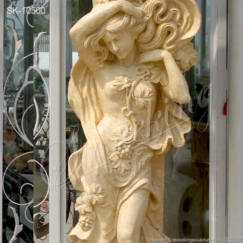 Manufacturer Marble Exterior Porch Columns of Female Statue with Grapes decoration for sale 