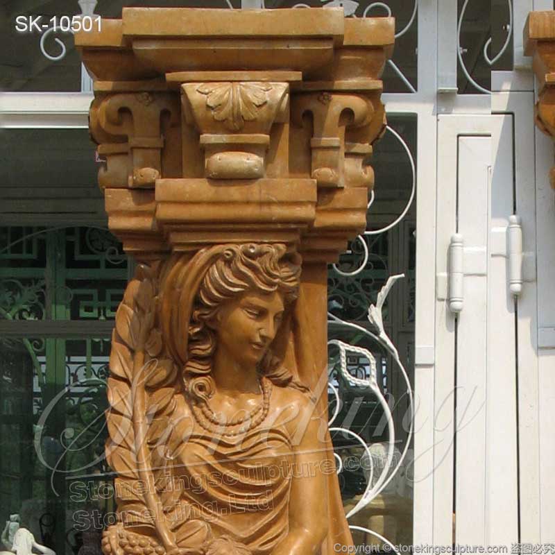 Garden Ornaments Top Quality Marble Decorative Outdoor Columns with Lady Statues for sale 