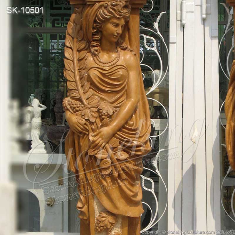 Garden Ornaments Top Quality Marble Decorative Outdoor Columns with Lady Statues for sale 