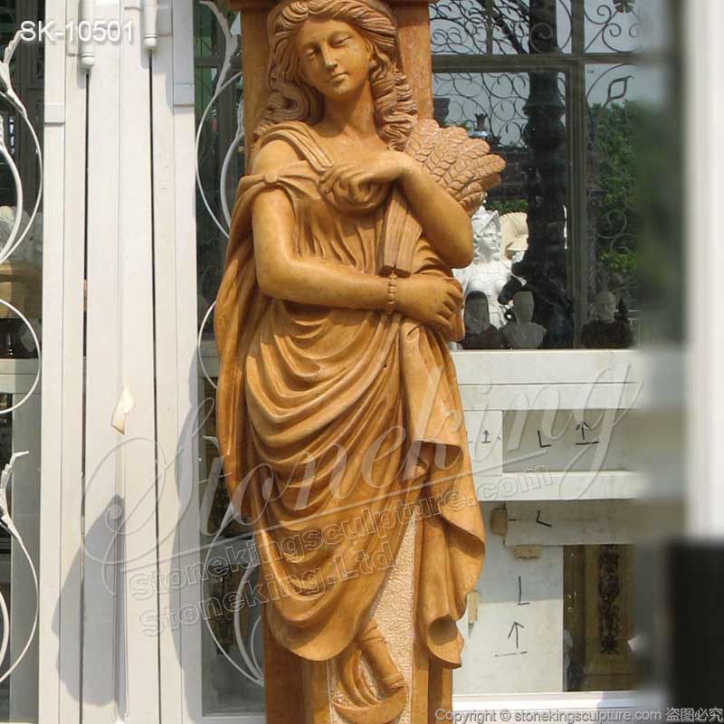 Garden Ornaments Top Quality Marble Decorative Outdoor Columns with Lady Statues for sale 