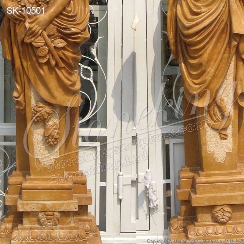 Garden Ornaments Top Quality Marble Decorative Outdoor Columns with Lady Statues for sale 