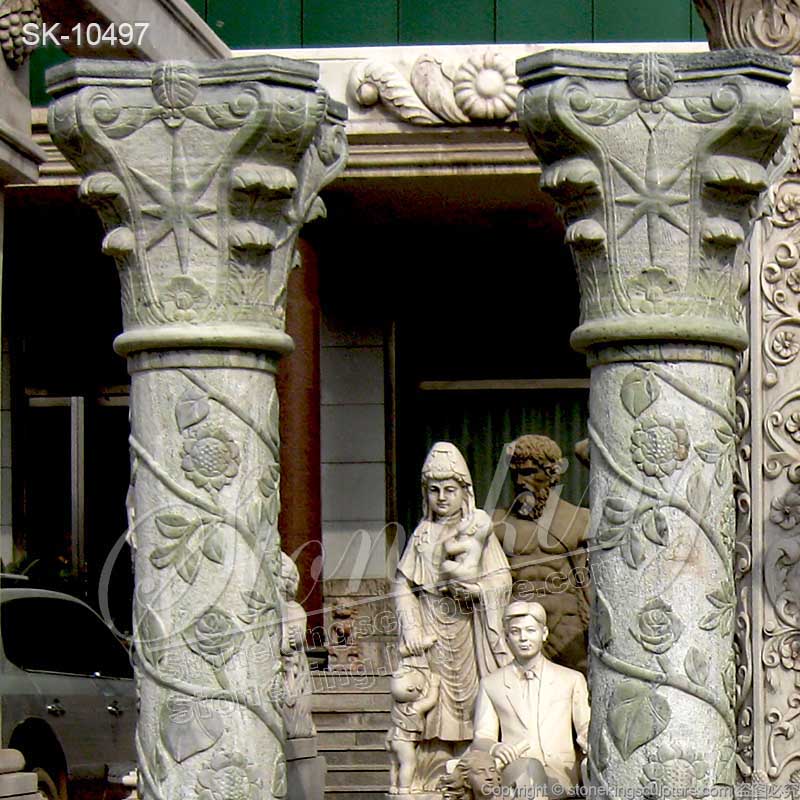 Modern Natural Green Marble Exterior Support Column for Architecture or Porch for sale 