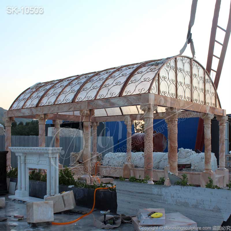 Top Quality Outdoor Rectangular Marble Gazebo with Columns for Garden Landscape for sale 