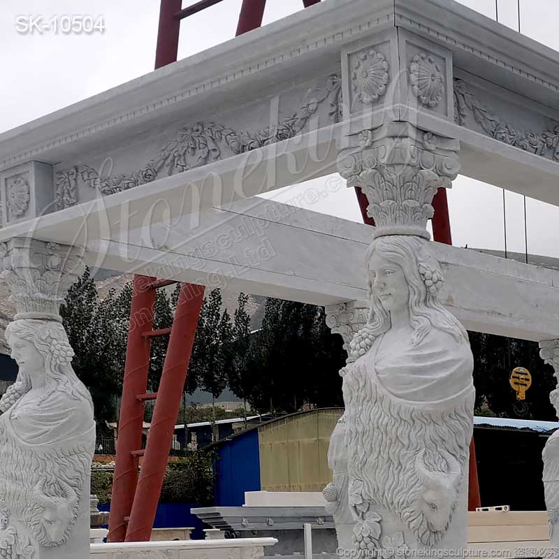 Factory Price Hand Carved White Marble Outdoor Garden Gazebo with Greek Female statues for sale