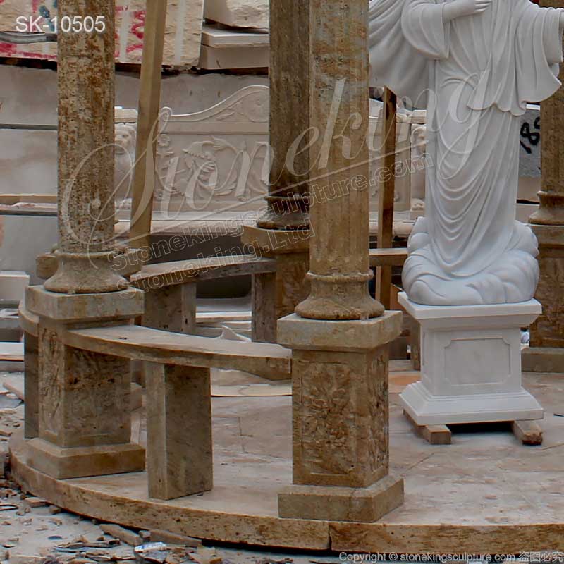 Hand Carved Classic Outdoor Marble Round Gazebo with Iron Dome for garden decoration for sale 