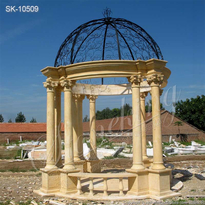 Beautiful Yellow Marble Outdoor Patio Gazebo with Corinthian Columns for home decor for sale 