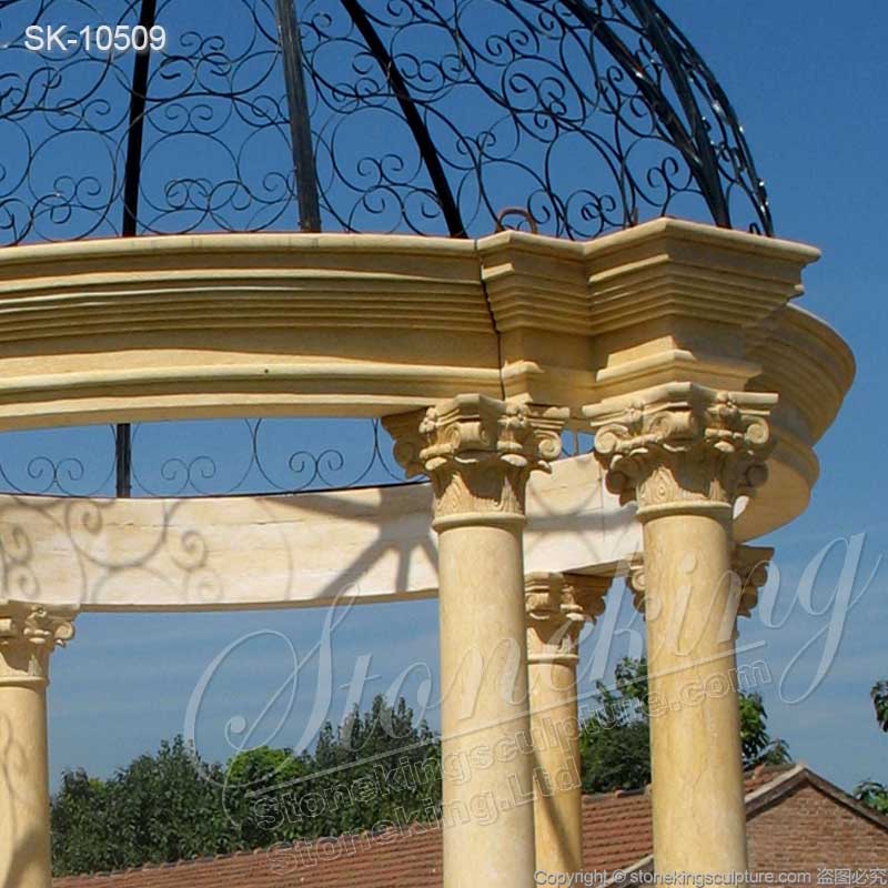 Beautiful Yellow Marble Outdoor Patio Gazebo with Corinthian Columns for home decor for sale 