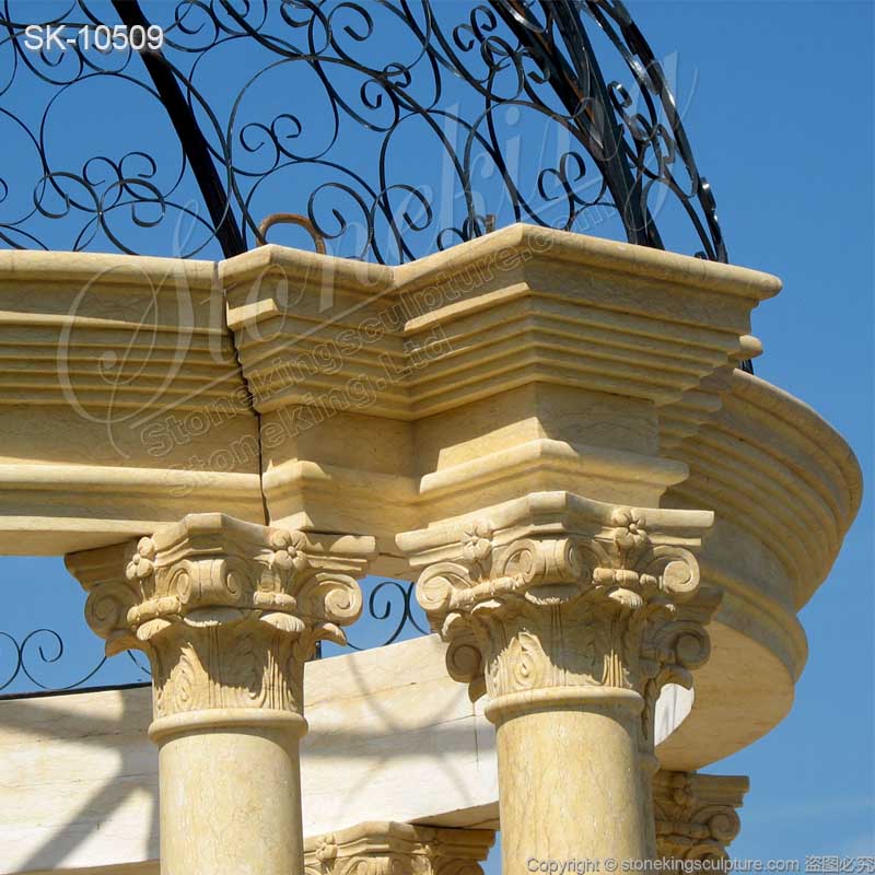 Beautiful Yellow Marble Outdoor Patio Gazebo with Corinthian Columns for home decor for sale 