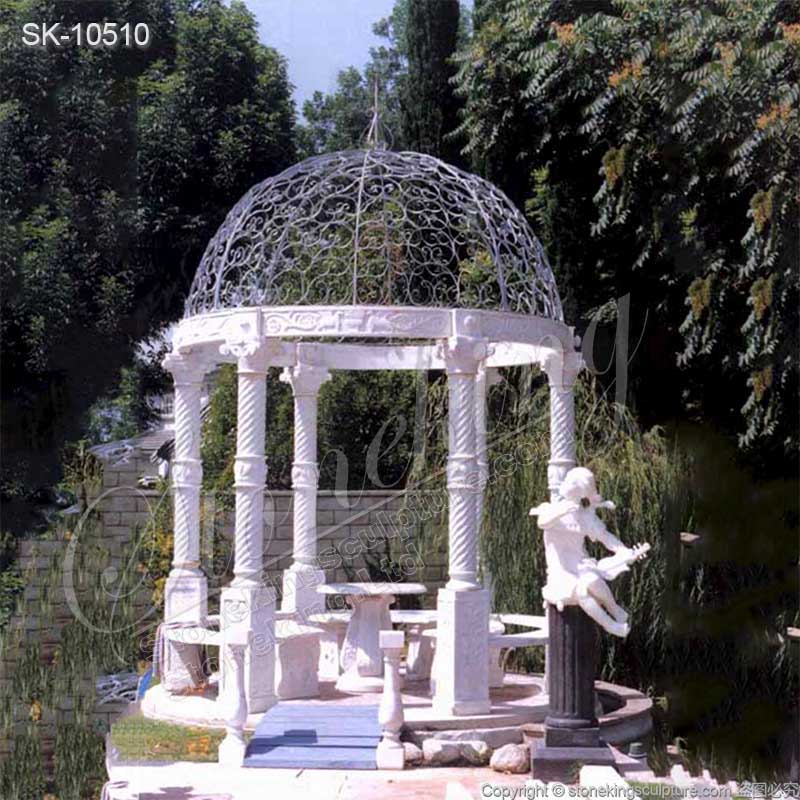 Wholesale Best White Marble Outdoor Garden Gazebo with Columns and Iron Dome for sale