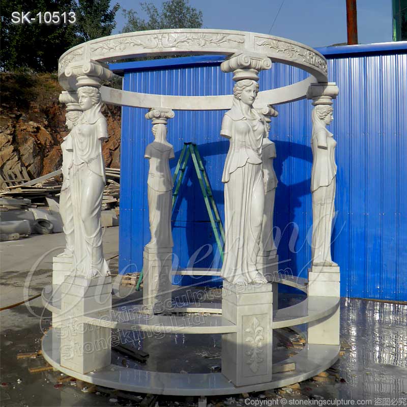 Manufacturer Top quality White Marble Outdoor Backyard Gazebo with Greek Woman Statues for sale 