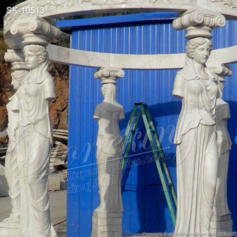 Manufacturer Top quality White Marble Outdoor Backyard Gazebo with Greek Woman Statues for sale 