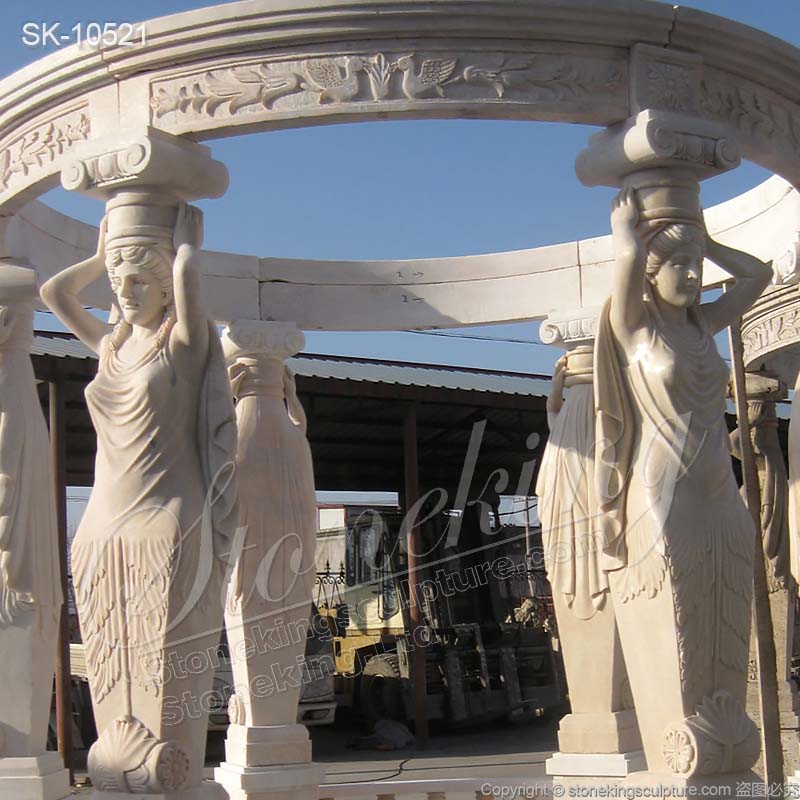 Factory Supply Hand Carved Marble Outdoor Patio Gazebo with Female Sculptures for sale