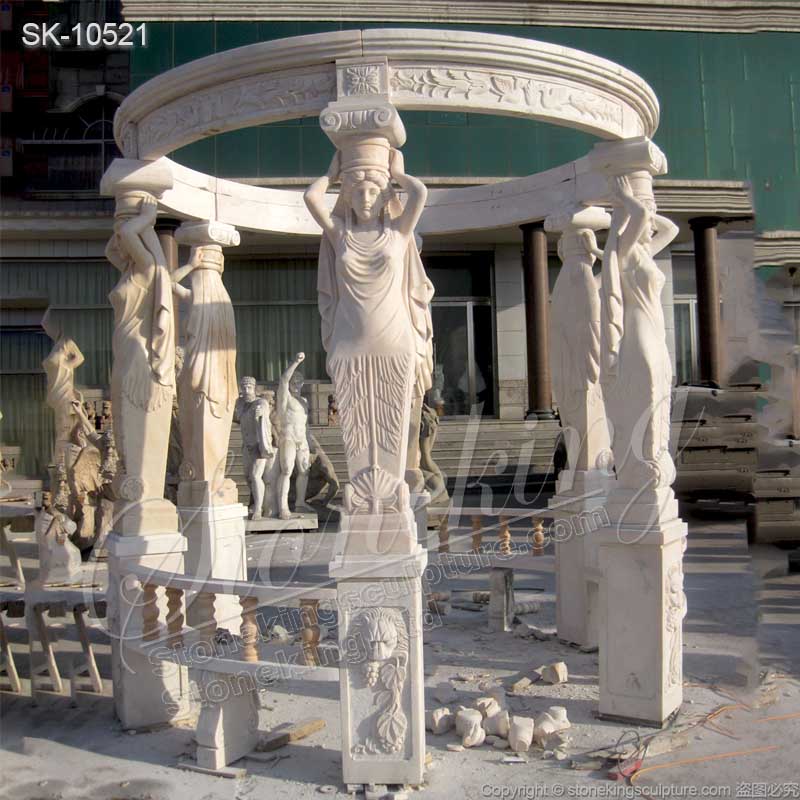 Factory Supply Hand Carved Marble Outdoor Patio Gazebo with Female Sculptures for sale