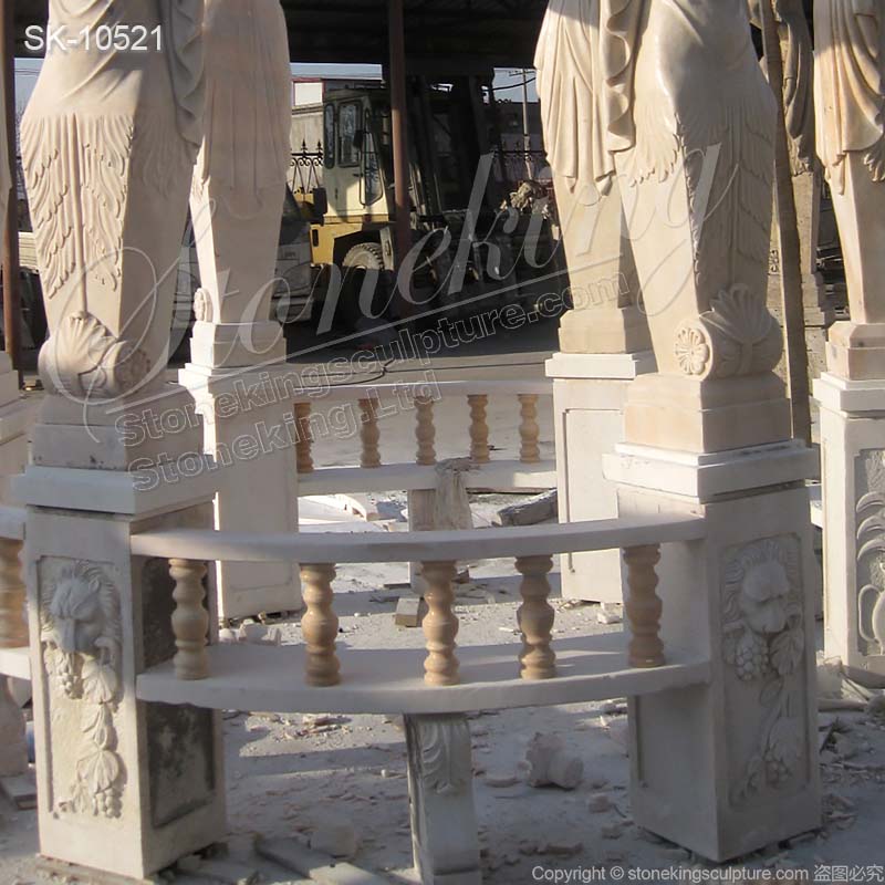 Factory Supply Hand Carved Marble Outdoor Patio Gazebo with Female Sculptures for sale