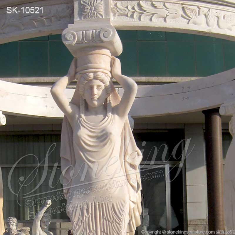 Factory Supply Hand Carved Marble Outdoor Patio Gazebo with Female Sculptures for sale