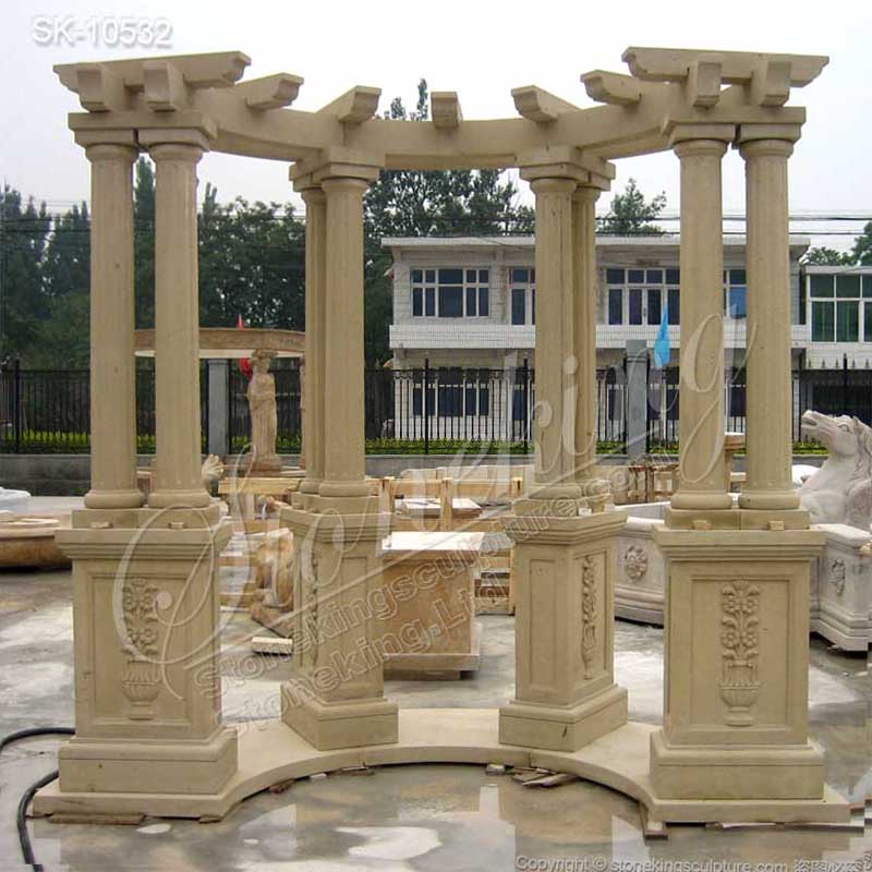 Outdoor Beige Marble Backyard Pavilion Gazebo with columns for home or garden decor for sale