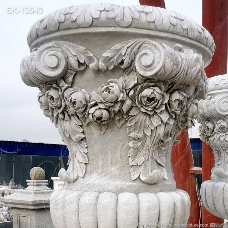 Manufacturer Hand Carved White Marble Large Outdoor Planters for garden or home decor for sale 