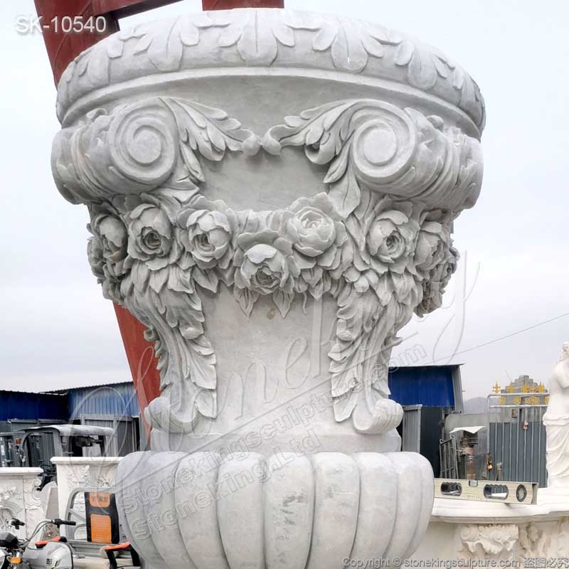 Manufacturer Hand Carved White Marble Large Outdoor Planters for garden or home decor for sale 