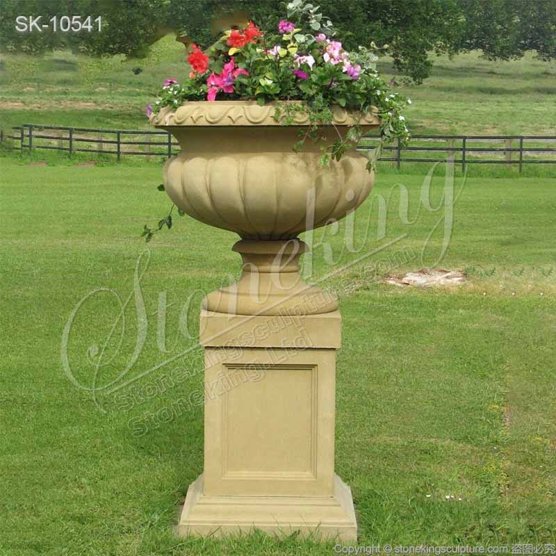 Factory Supply Outdoor Natural Stone Planter Pot with pedestal for garden decoration for sale 