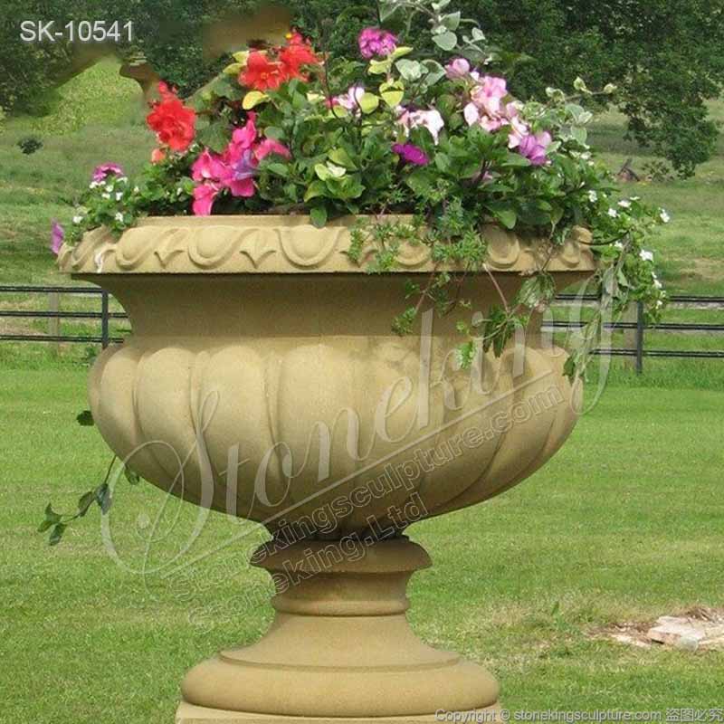 Factory Supply Outdoor Natural Stone Planter Pot with pedestal for garden decoration for sale 